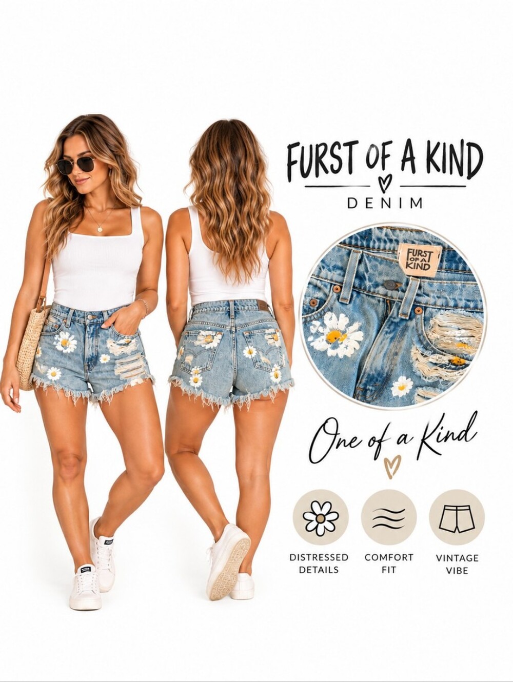Furst of a Kind Daisy Distressed Denim Shorts Size 7